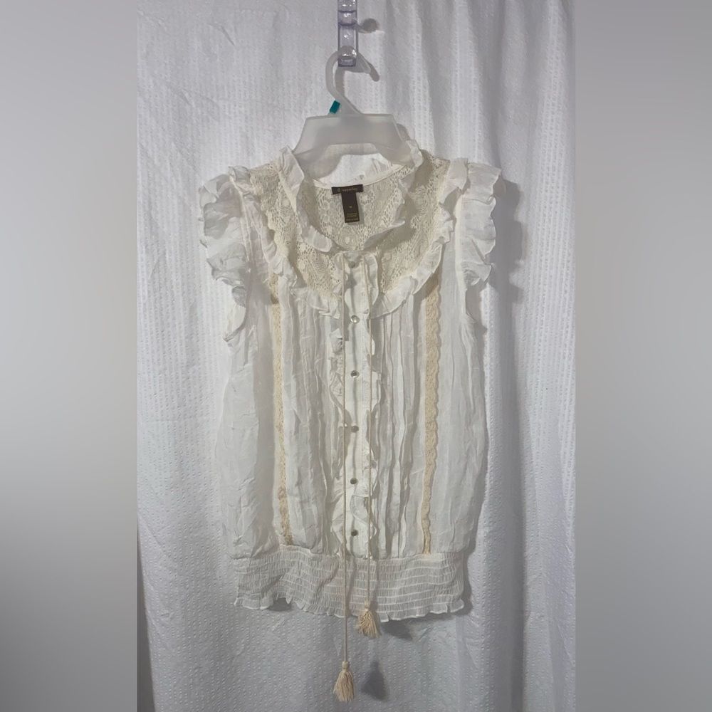 Copper Key Cream Ruffled Bib Collar Blouse